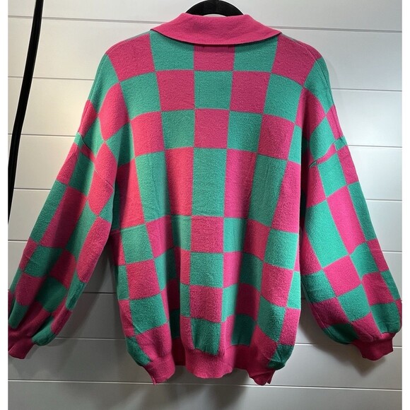 Zeagoo Hot Pink Green Plaid Sweater NEW Womens L Clueless Preppy Prep School - Picture 4 of 10